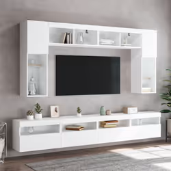 vidaXL TV Wall Cabinets with LED Lights Wall Mounted TV Units 2 pcs White - Additional view 5