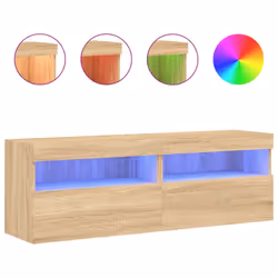 vidaXL TV Wall Cabinets with LED Lights Floating TV Unit 2 pcs Sonoma Oak