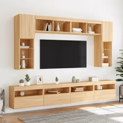 vidaXL TV Wall Cabinets with LED Lights Floating TV Unit 2 pcs Sonoma Oak - Additional view 5