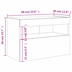vidaXL TV Wall Cabinet with LED Lights Wall Mounted TV Units Concrete Grey - Additional view 3