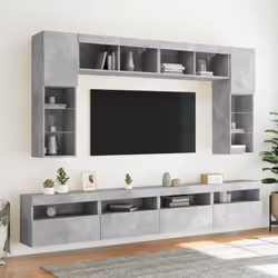 vidaXL TV Wall Cabinet with LED Lights Wall Mounted TV Units Concrete Grey - Additional view 5