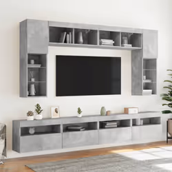 vidaXL TV Wall Cabinets with LED Lights Floating TV Unit 2 pcs Concrete Grey - Additional view 5