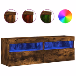 vidaXL TV Wall Cabinets with LED Lights Floating TV Unit 2 pcs Smoked Oak