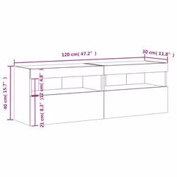 vidaXL TV Wall Cabinets with LED Lights Floating TV Unit 2 pcs Smoked Oak
