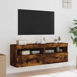 vidaXL TV Wall Cabinets with LED Lights Floating TV Unit 2 pcs Smoked Oak - Additional view 4