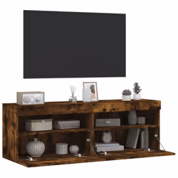 vidaXL TV Wall Cabinets with LED Lights Floating TV Unit 2 pcs Smoked Oak - Additional view 6