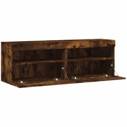 vidaXL TV Wall Cabinets with LED Lights Floating TV Unit 2 pcs Smoked Oak - Additional view 7