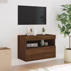 vidaXL TV Wall Cabinet with LED Lights Floating TV Unit TV Cabinet Brown Oak - Additional view 4