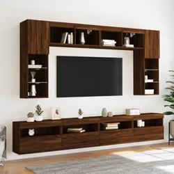 vidaXL TV Wall Cabinet with LED Lights Floating TV Unit TV Cabinet Brown Oak - Additional view 5