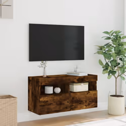 vidaXL TV Wall Cabinet with LED Lights Floating TV Unit TV Cabinet Smoked Oak - Additional view 4
