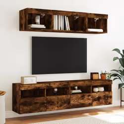 vidaXL TV Wall Cabinet with LED Lights Floating TV Unit TV Cabinet Smoked Oak - Additional view 5