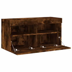 vidaXL TV Wall Cabinet with LED Lights Floating TV Unit TV Cabinet Smoked Oak - Additional view 7