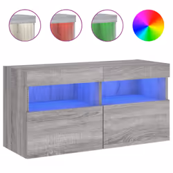 vidaXL TV Wall Cabinet with LED Lights Floating TV Unit TV Cabinet Grey Sonoma