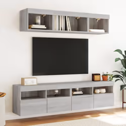 vidaXL TV Wall Cabinet with LED Lights Floating TV Unit TV Cabinet Grey Sonoma - Additional view 5