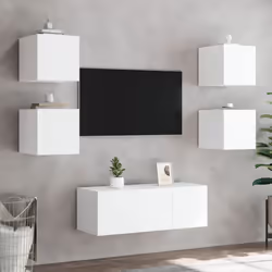 vidaXL TV Wall Cabinets with LED Lights Wall Mounted TV Units 2 pcs White - Additional view 4