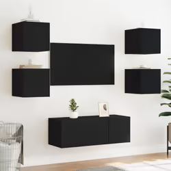 vidaXL TV Wall Cabinets with LED Lights Wall Mounted TV Units 2 pcs Black - Additional view 4