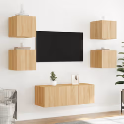 vidaXL TV Wall Cabinets with LED Lights Floating TV Unit 2 pcs Sonoma Oak - Additional view 4