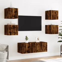 vidaXL TV Wall Cabinet with LED Lights Floating TV Unit TV Cabinet Smoked Oak - Additional view 5