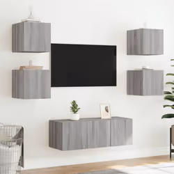 vidaXL TV Wall Cabinets with LED Lights Floating TV Unit 2 pcs Grey Sonoma - Additional view 4