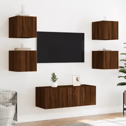 vidaXL TV Wall Cabinet with LED Lights Floating TV Unit TV Cabinet Brown Oak - Additional view 5