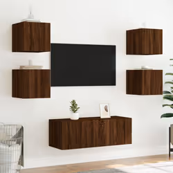 vidaXL TV Wall Cabinets with LED Lights Wall Mounted TV Units 2 pcs Brown Oak - Additional view 4
