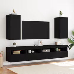 vidaXL TV Wall Cabinet with LED Lights Floating Wall Mounted TV Cabinet Black - Additional view 5