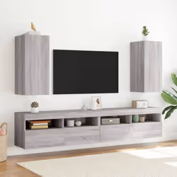 vidaXL TV Wall Cabinet with LED Lights Floating TV Unit TV Cabinet Grey Sonoma - Additional view 5