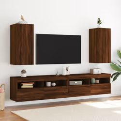 vidaXL TV Wall Cabinet with LED Lights Floating TV Unit TV Cabinet Brown Oak - Additional view 5