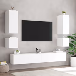 vidaXL TV Wall Cabinet with LED Lights Floating Wall Mounted TV Cabinet White - Additional view 5