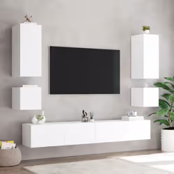 vidaXL TV Wall Cabinets with LED Lights Wall Mounted TV Units 2 pcs White - Additional view 4