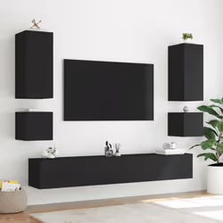 vidaXL TV Wall Cabinet with LED Lights Floating Wall Mounted TV Cabinet Black - Additional view 5