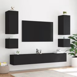 vidaXL TV Wall Cabinets with LED Lights Wall Mounted TV Units 2 pcs Black - Additional view 4