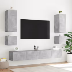vidaXL TV Wall Cabinets with LED Lights Floating TV Unit 2 pcs Concrete Grey - Additional view 4
