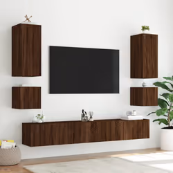 vidaXL TV Wall Cabinet with LED Lights Floating TV Unit TV Cabinet Brown Oak - Additional view 5