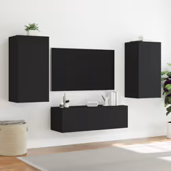 vidaXL TV Wall Cabinet with LED Lights Floating Wall Mounted TV Cabinet Black - Additional view 4