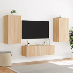 vidaXL TV Wall Cabinet with LED Lights Floating TV Unit TV Cabinet Sonoma Oak - Additional view 4
