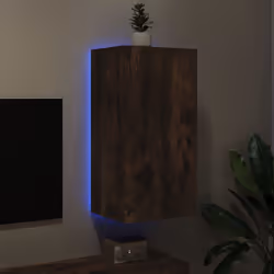 vidaXL TV Wall Cabinet with LED Lights Floating TV Unit TV Cabinet Smoked Oak