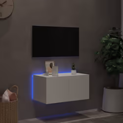 vidaXL TV Wall Cabinet with LED Lights Floating Wall Mounted TV Cabinet White