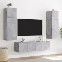 vidaXL TV Wall Cabinet with LED Lights Wall Mounted TV Units Concrete Grey - Additional view 4
