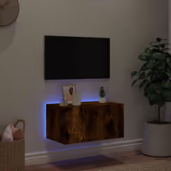 vidaXL TV Wall Cabinet with LED Lights Floating TV Unit TV Cabinet Smoked Oak
