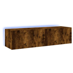vidaXL TV Wall Cabinets with LED Lights Floating TV Unit 2 pcs Smoked Oak