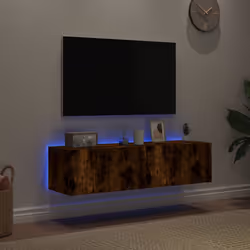 vidaXL TV Wall Cabinets with LED Lights Floating TV Unit 2 pcs Smoked Oak