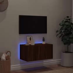 vidaXL TV Wall Cabinet with LED Lights Floating TV Unit TV Cabinet Brown Oak