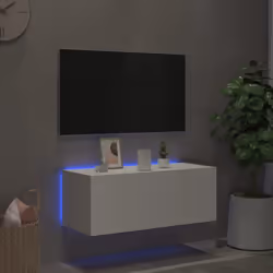 vidaXL TV Wall Cabinet with LED Lights Floating Wall Mounted TV Cabinet White