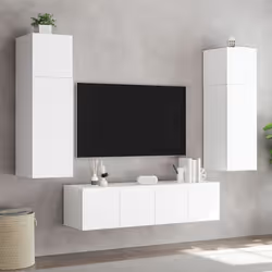 vidaXL TV Wall Cabinets with LED Lights Wall Mounted TV Units 2 pcs White - Additional view 4