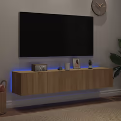 vidaXL TV Wall Cabinets with LED Lights Floating TV Unit 2 pcs Sonoma Oak