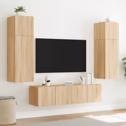 vidaXL TV Wall Cabinets with LED Lights Floating TV Unit 2 pcs Sonoma Oak - Additional view 4