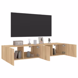 vidaXL TV Wall Cabinets with LED Lights Floating TV Unit 2 pcs Sonoma Oak - Additional view 5