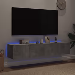 vidaXL TV Wall Cabinets with LED Lights Floating TV Unit 2 pcs Concrete Grey