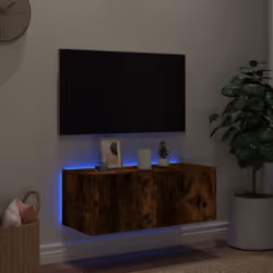 vidaXL TV Wall Cabinet with LED Lights Floating TV Unit TV Cabinet Smoked Oak